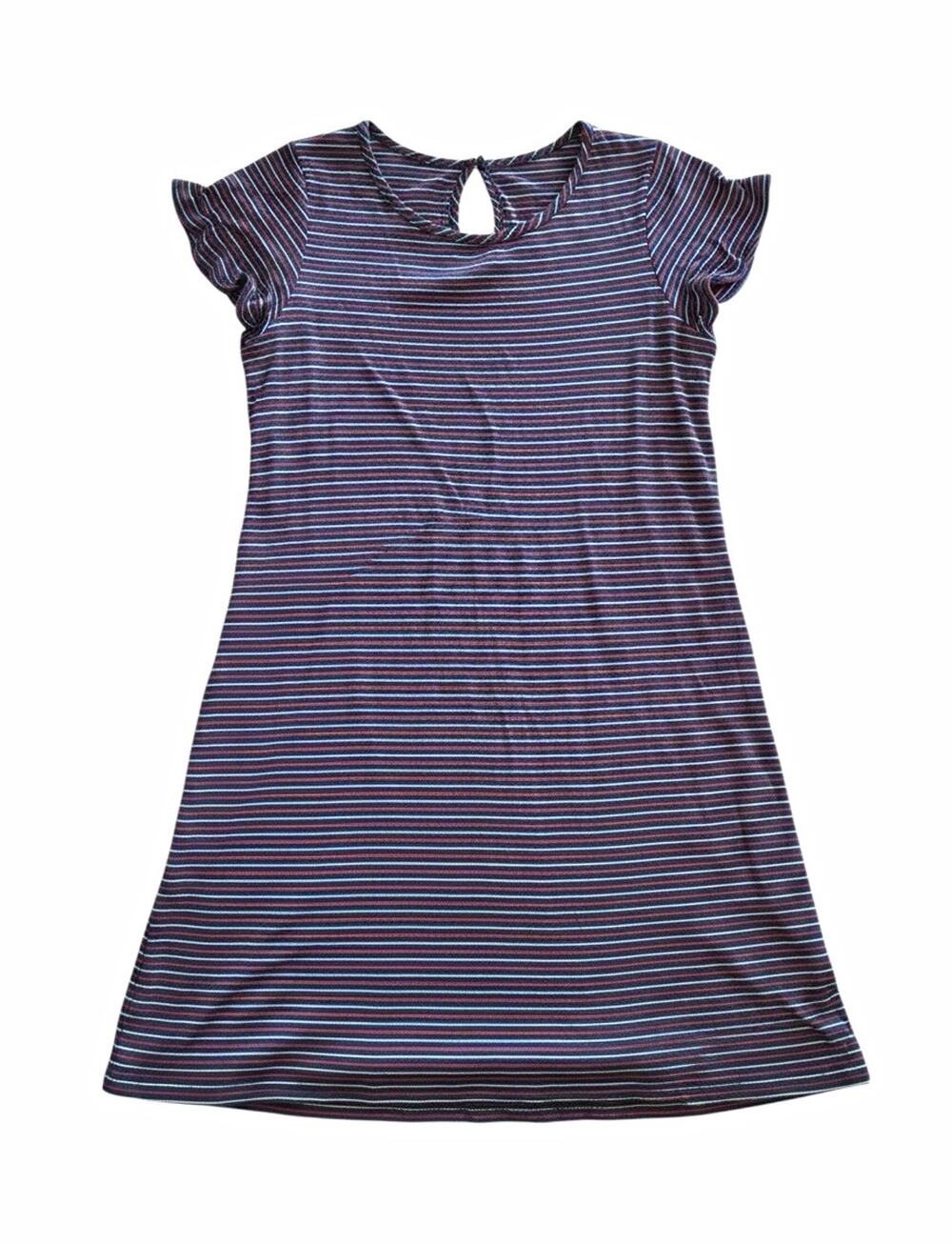 loveappella Striped Knit T-Shirt Dress Keyhole Knee Length Short Sleeve L